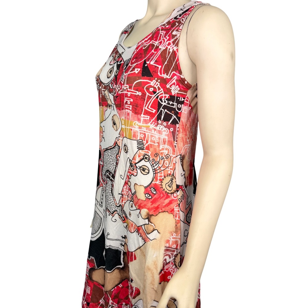 Inoah Abstract Art Print Tank L Dress Red‎ MultiSleeveless Stretch Knit USA - Picture 5 of 10